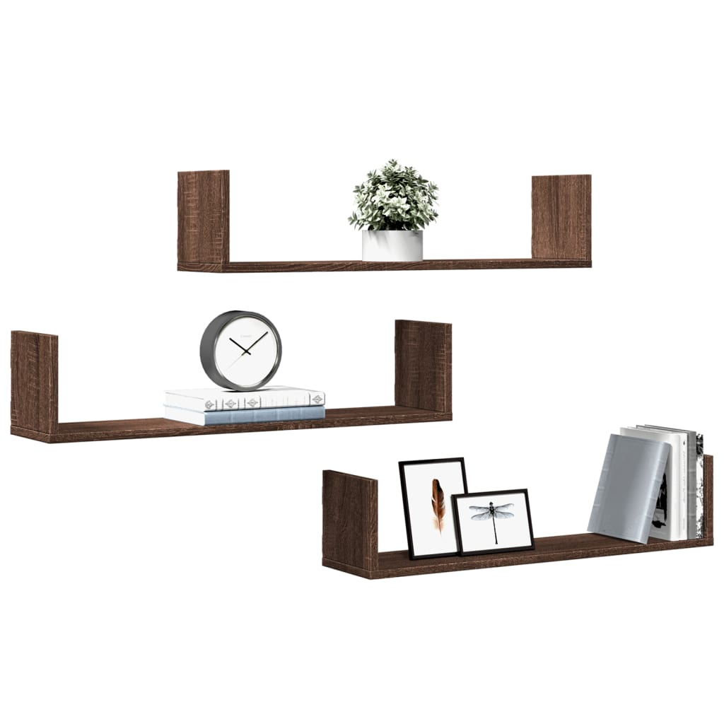 Wall Shelves 3 pcs Brown Oak 80x18x18 cm Engineered Wood