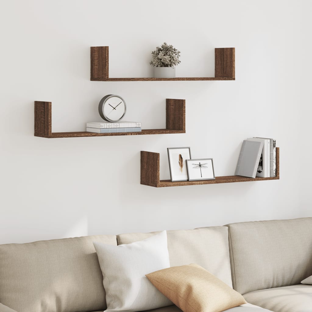 Wall Shelves 3 pcs Brown Oak 80x18x18 cm Engineered Wood