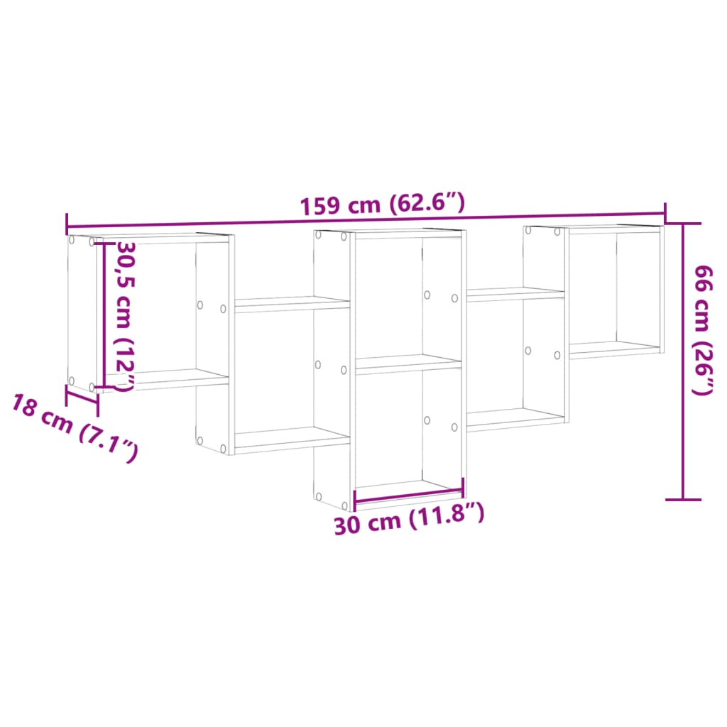 Wall Shelf Black 159x18x66 cm Engineered Wood