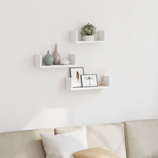 Wall Shelf 3 pcs White Engineered Wood