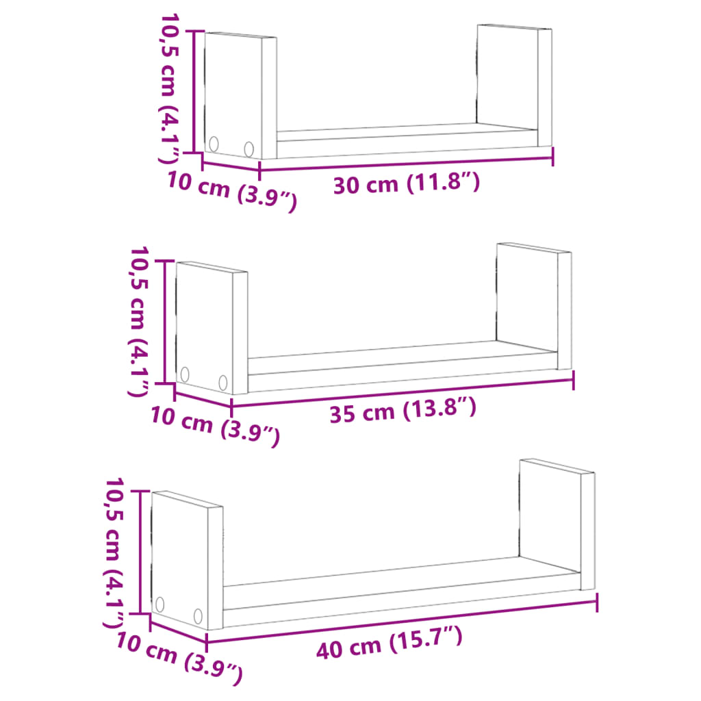 Wall Shelf 3 pcs Black Engineered Wood