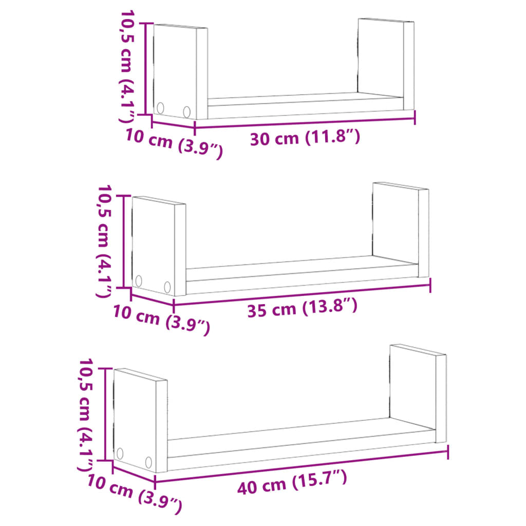 Wall Shelf 3 pcs Sonoma Oak Engineered Wood