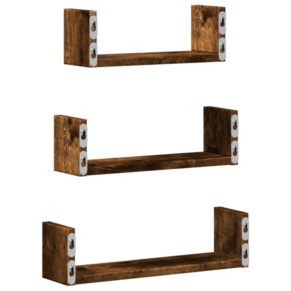 Wall Shelf 3 pcs Smoked Oak Engineered Wood