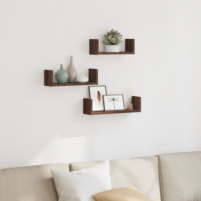 Wall Shelf 3 pcs Brown Oak Engineered Wood