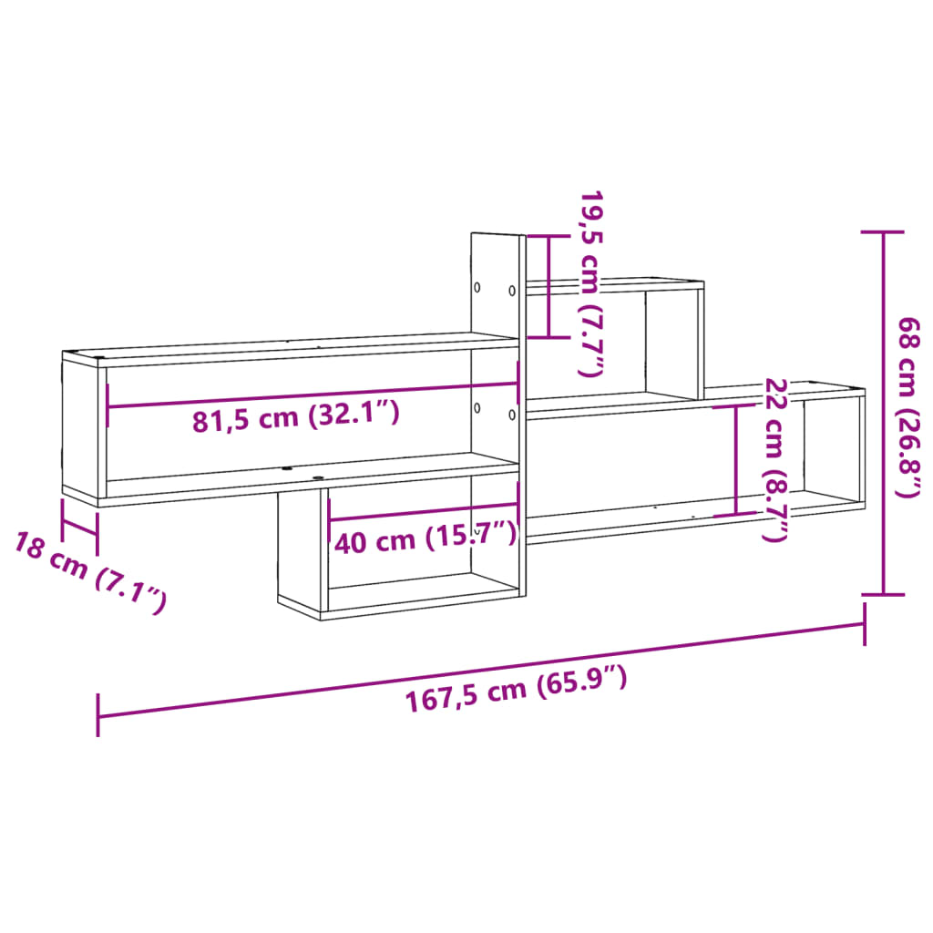 Wall Shelf Concrete Grey 167.5x18x68 cm Engineered Wood