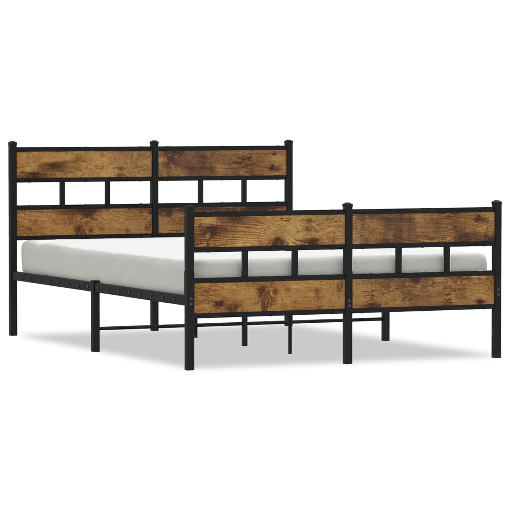 Metal Bed Frame without Mattress Smoked Oak 150x200 cm King Size