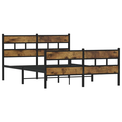 Metal Bed Frame without Mattress Smoked Oak 150x200 cm King Size