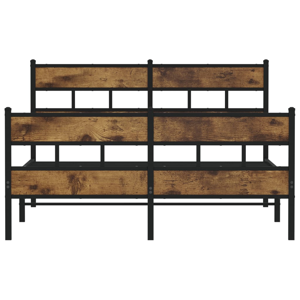 Metal Bed Frame without Mattress Smoked Oak 150x200 cm King Size