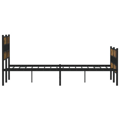 Metal Bed Frame without Mattress Smoked Oak 150x200 cm King Size