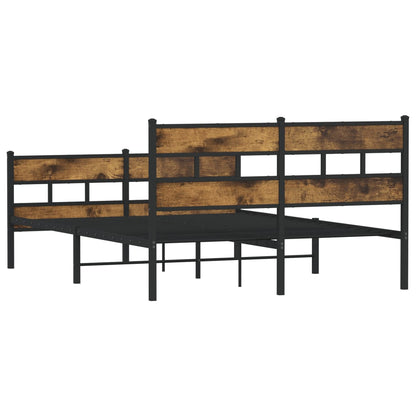 Metal Bed Frame without Mattress Smoked Oak 150x200 cm King Size