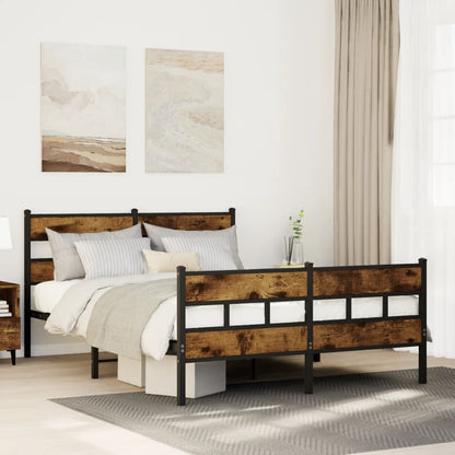 Metal Bed Frame without Mattress Smoked Oak 150x200 cm King Size