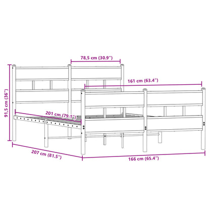 Metal Bed Frame without Mattress Smoked Oak 160x200 cm