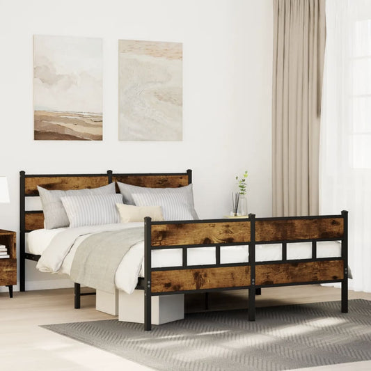 Metal Bed Frame without Mattress Smoked Oak 160x200 cm