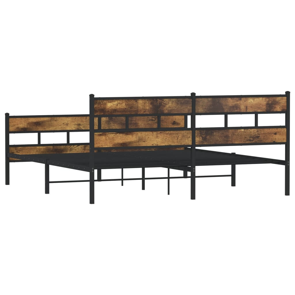 Metal Bed Frame without Mattress Smoked Oak 180x200 cm Super King