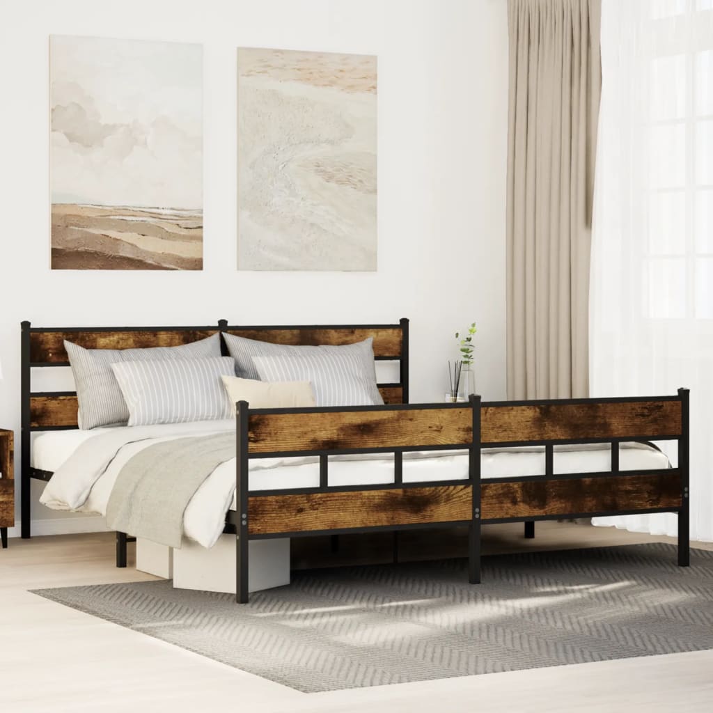 Metal Bed Frame without Mattress Smoked Oak 180x200 cm Super King