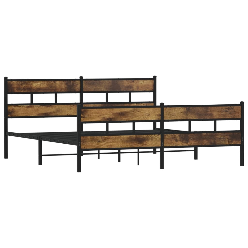 Metal Bed Frame without Mattress Smoked Oak 183x213 cm