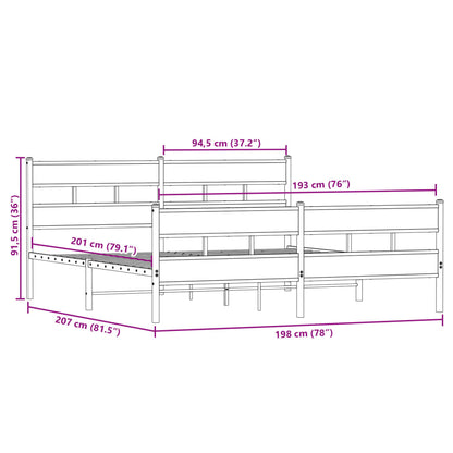 Metal Bed Frame without Mattress Smoked Oak 193x203 cm