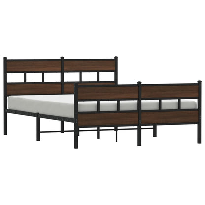 Metal Bed Frame without Mattress Brown Oak 150x200 cm King Size