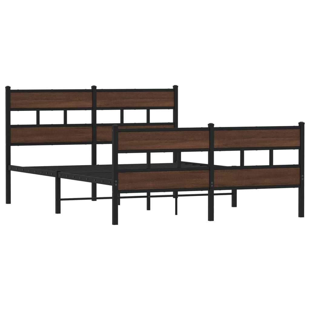 Metal Bed Frame without Mattress Brown Oak 150x200 cm King Size