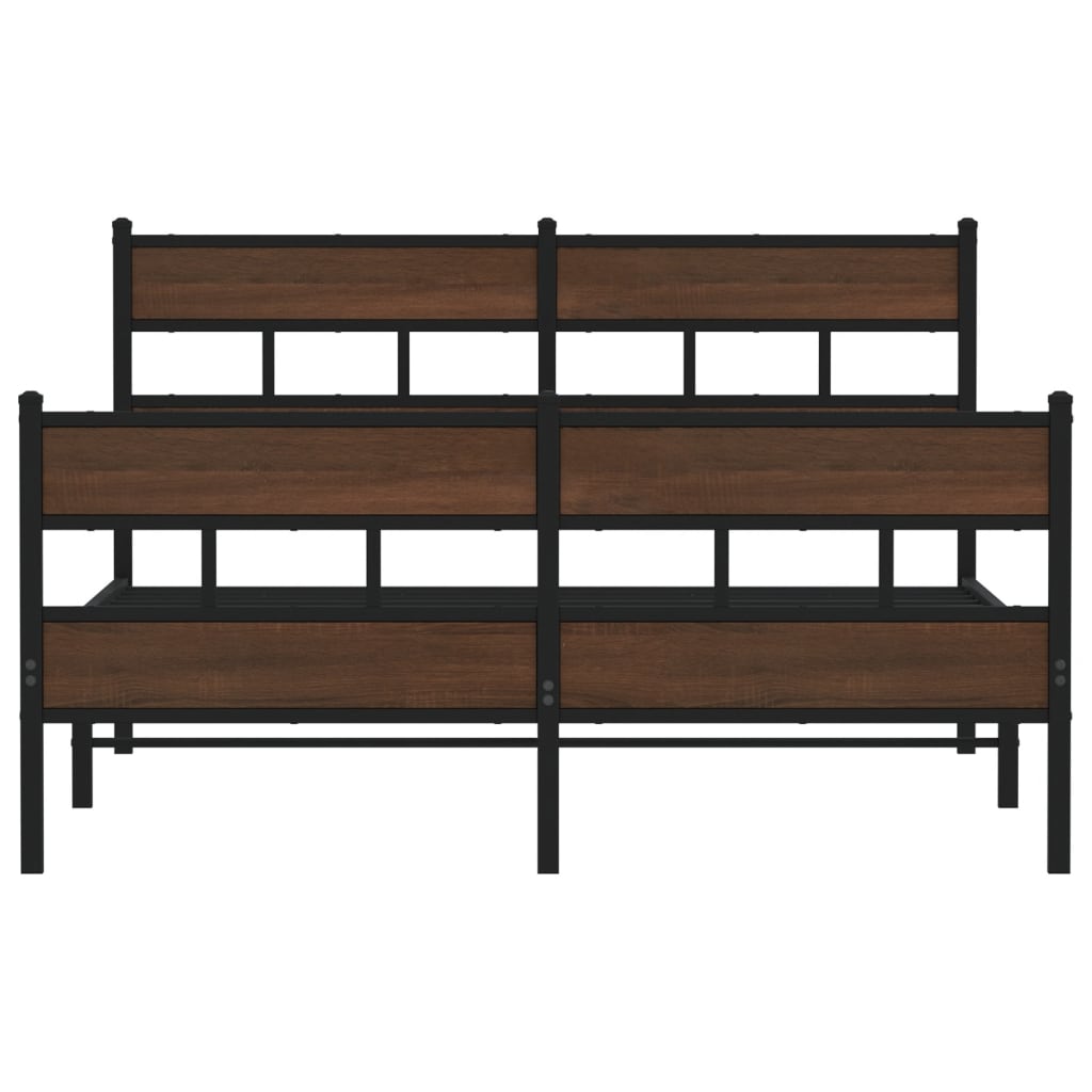 Metal Bed Frame without Mattress Brown Oak 150x200 cm King Size