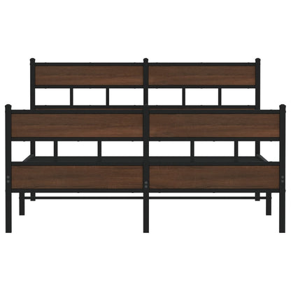 Metal Bed Frame without Mattress Brown Oak 150x200 cm King Size