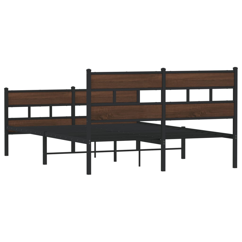 Metal Bed Frame without Mattress Brown Oak 150x200 cm King Size