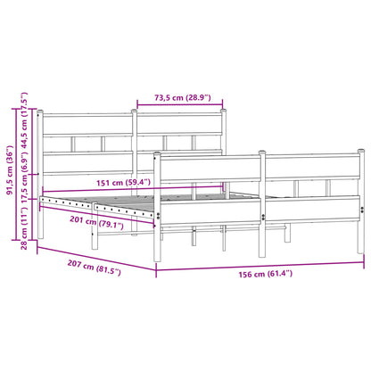 Metal Bed Frame without Mattress Brown Oak 150x200 cm King Size