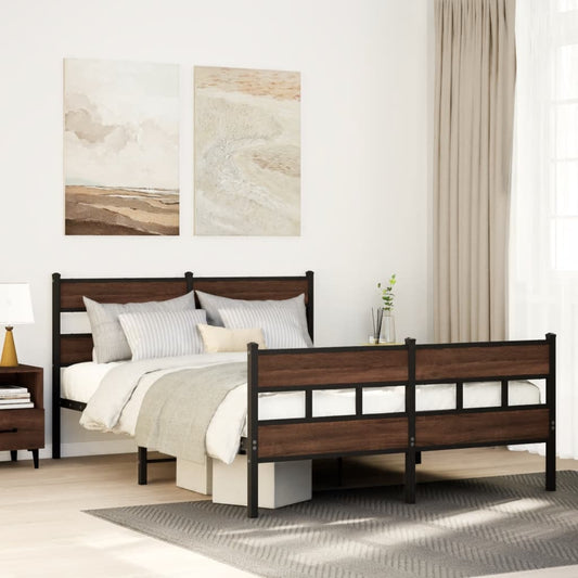 Metal Bed Frame without Mattress Brown Oak 150x200 cm King Size