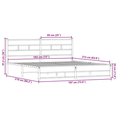 Metal Bed Frame without Mattress Smoked Oak 183x213 cm