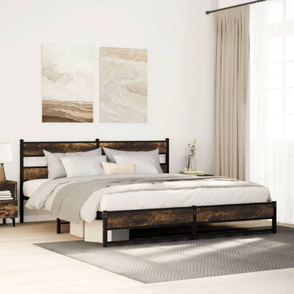 Metal Bed Frame without Mattress Smoked Oak 183x213 cm