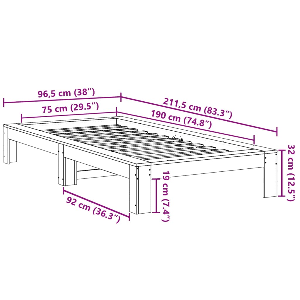 Bed Frame without Mattress 75x190 cm Small Single Solid Wood Pine