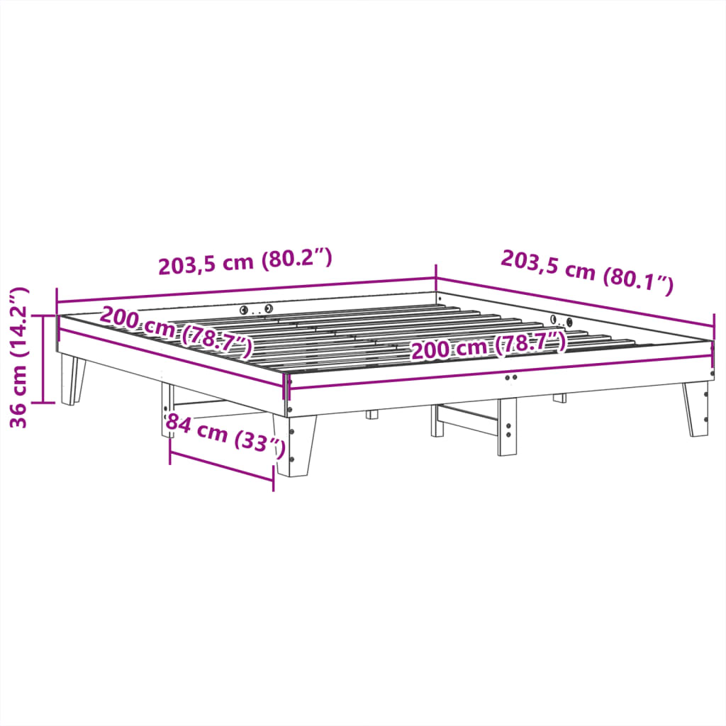 Bed Frame without Mattress White 200x200 cm Solid Wood Pine