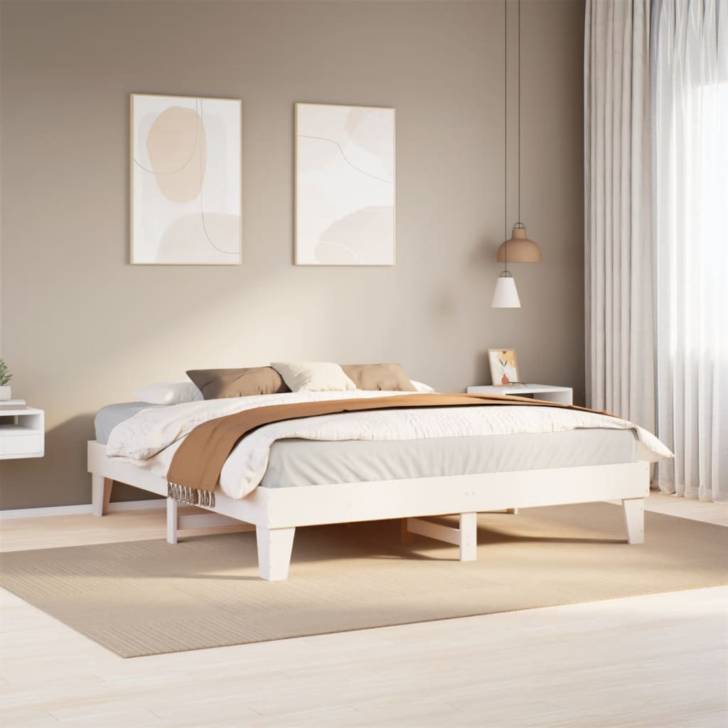 Bed Frame without Mattress White 200x200 cm Solid Wood Pine