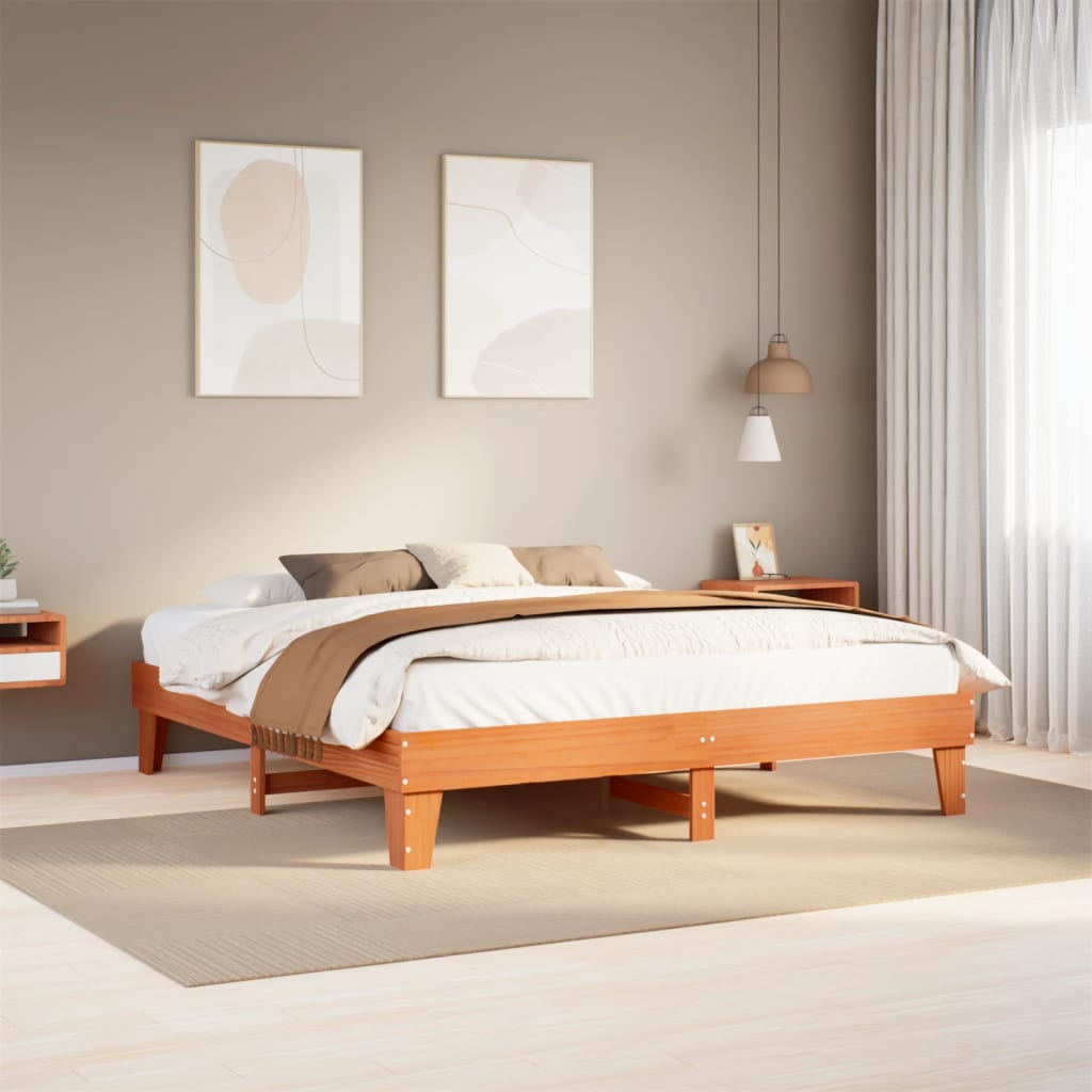 Bed Frame without Mattress Wax Brown 200x200 cm Solid Wood Pine