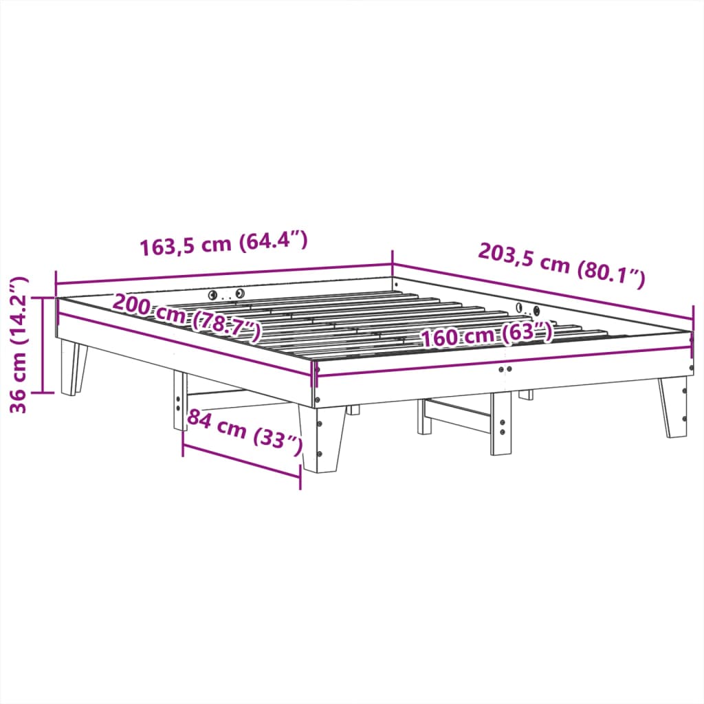 Bed Frame without Mattress 160x200 cm Solid Wood Pine