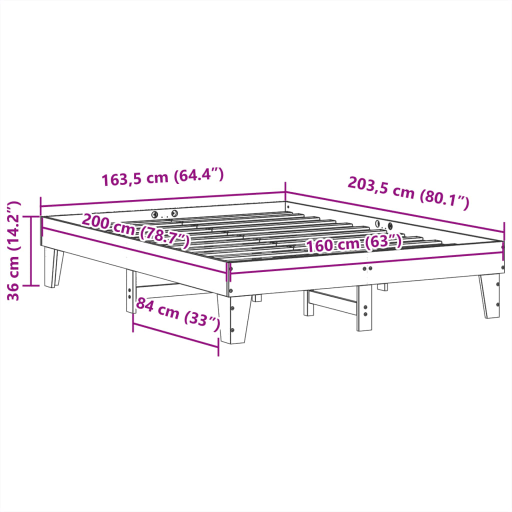 Bed Frame without Mattress White 160x200 cm Solid Wood Pine