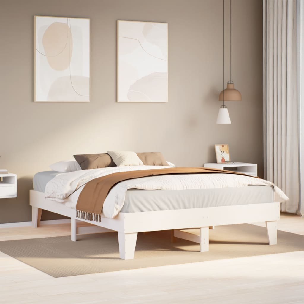 Bed Frame without Mattress White 150x200 cm King Size Solid Wood Pine