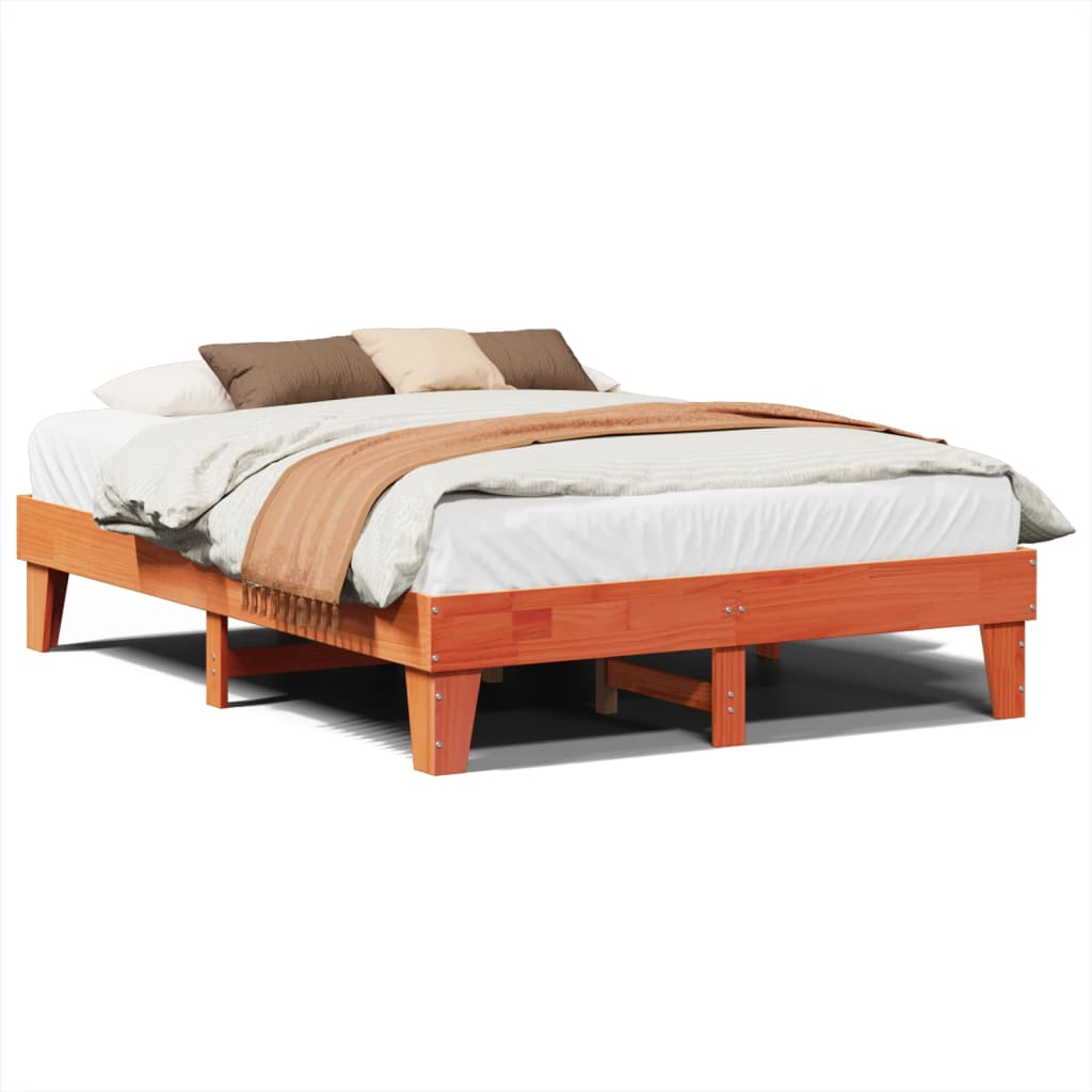 Bed Frame without Mattress Wax Brown 150x200 cm King Size Solid Wood Pine