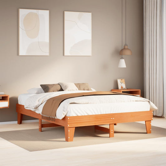 Bed Frame without Mattress Wax Brown 150x200 cm King Size Solid Wood Pine