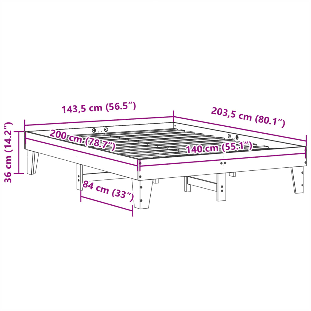 Bed Frame without Mattress 140x200 cm Solid Wood Pine