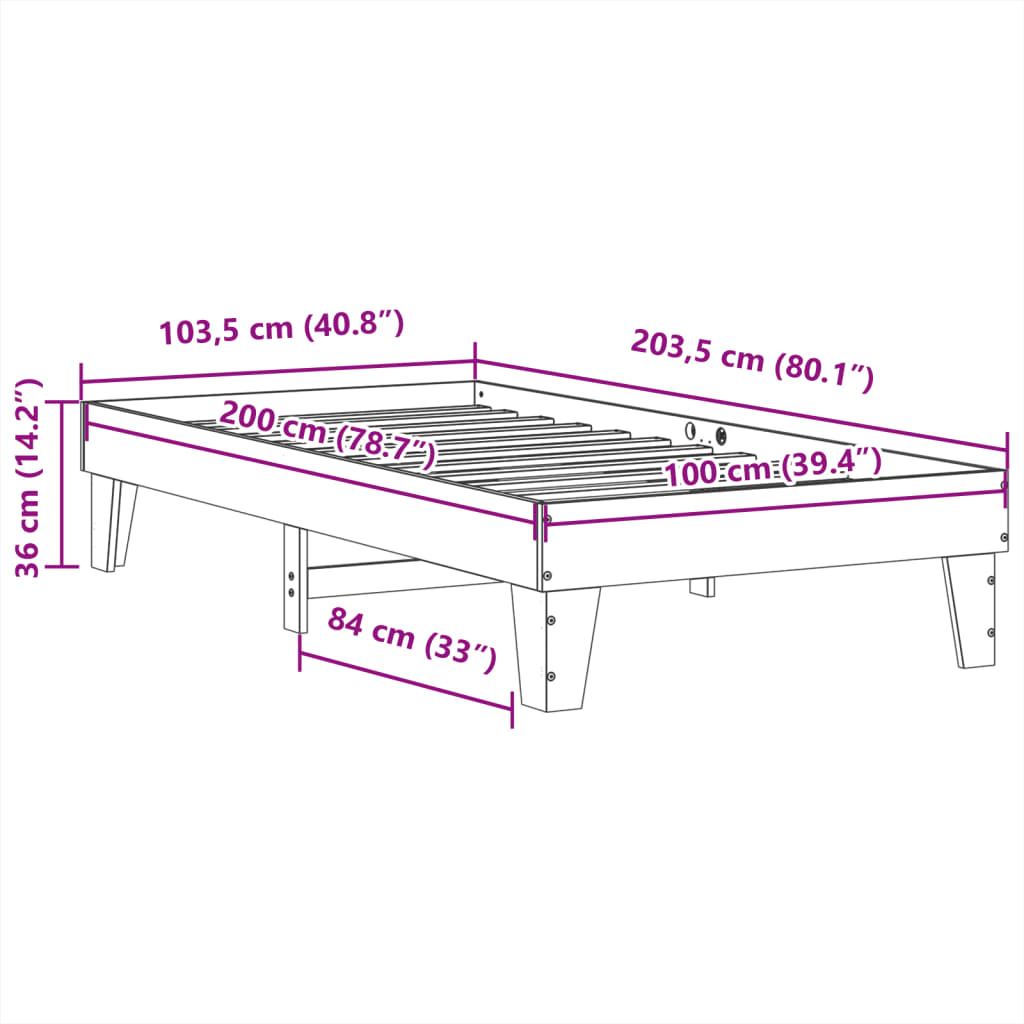 Bed Frame without Mattress 100x200 cm Solid Wood Pine