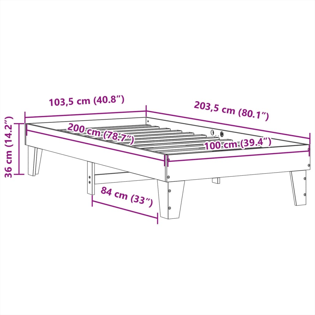 Bed Frame without Mattress White 100x200 cm Solid Wood Pine