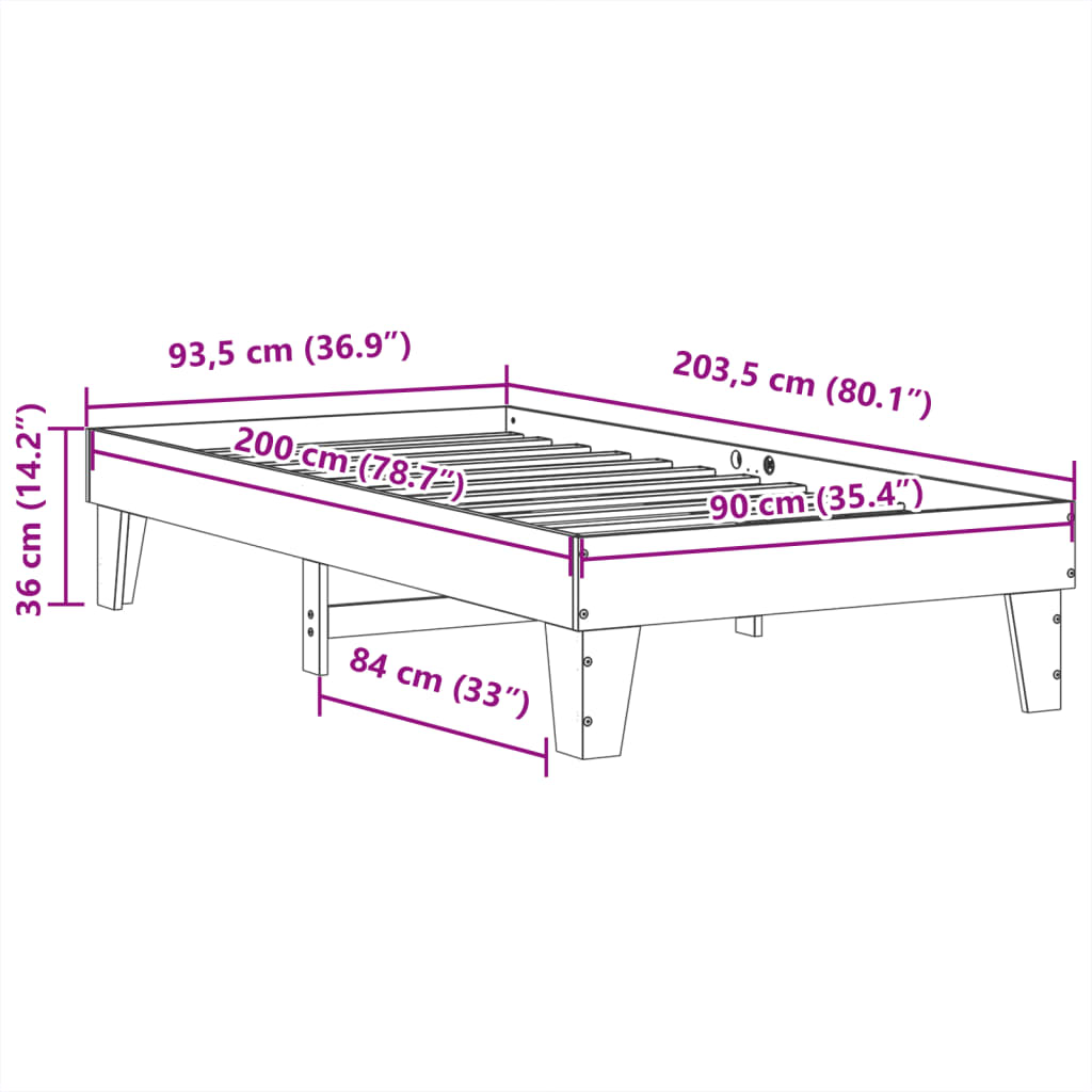 Bed Frame without Mattress 90x200 cm Solid Wood Pine