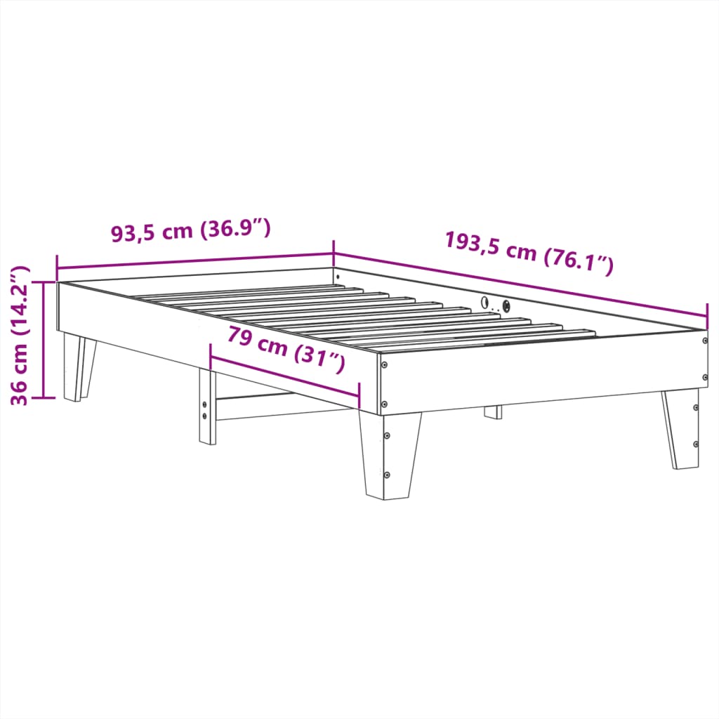 Bed Frame without Mattress Wax Brown 90x190 cm Single Solid Wood Pine