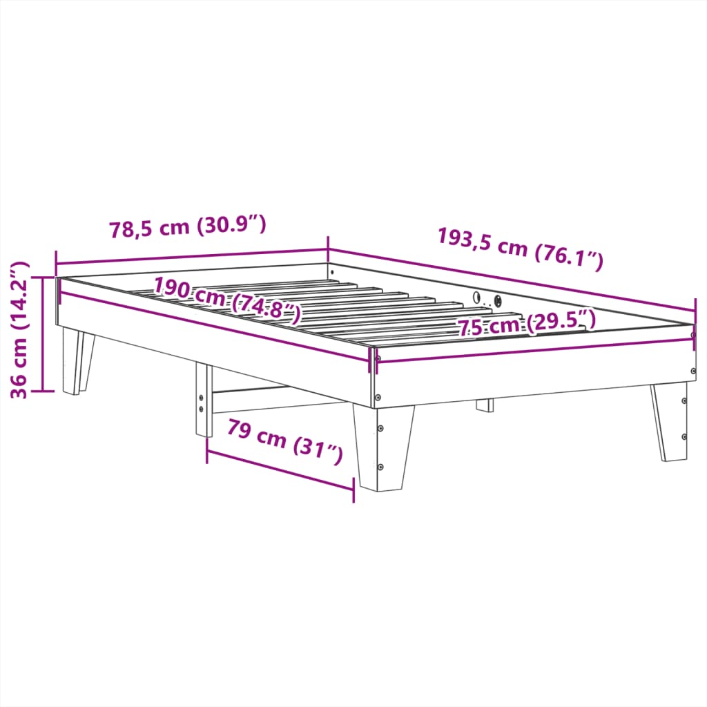 Bed Frame without Mattress White 75x190 cm Small Single Solid Wood Pine