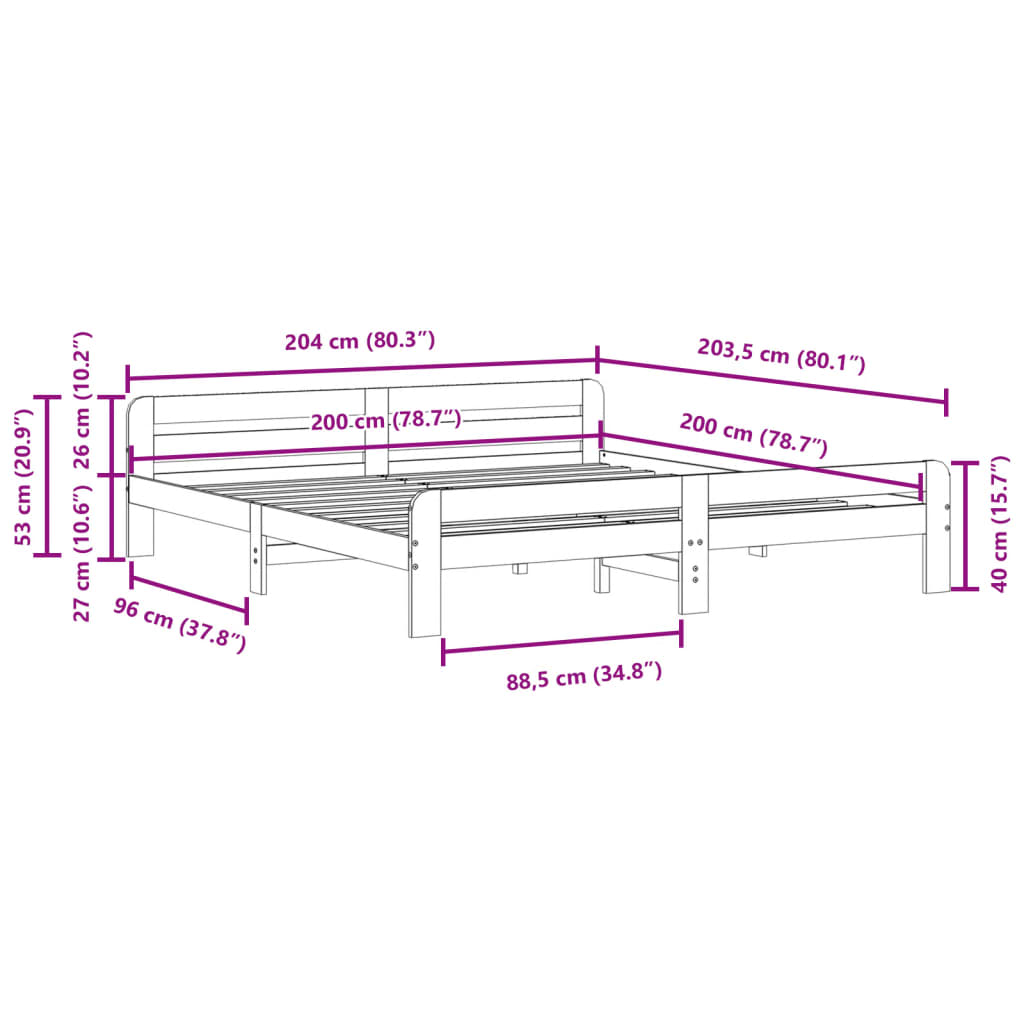 Bed Frame without Mattress 200x200 cm Solid Wood Pine