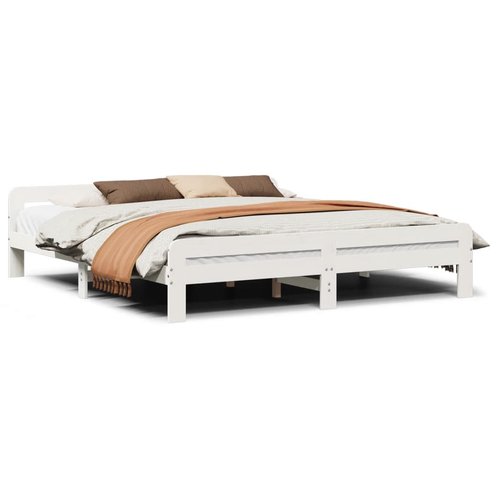 Bed Frame without Mattress White 200x200 cm Solid Wood Pine