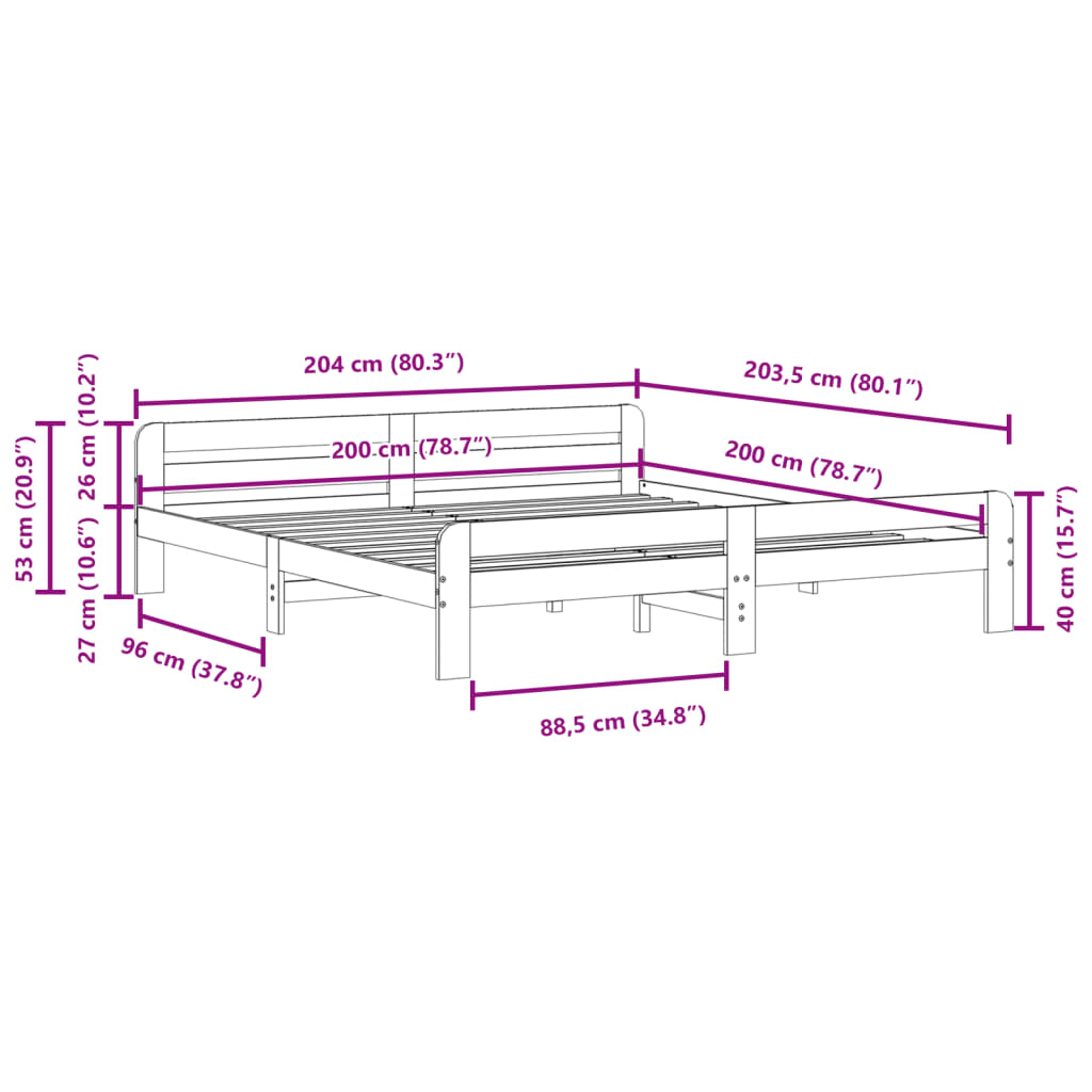 Bed Frame without Mattress White 200x200 cm Solid Wood Pine