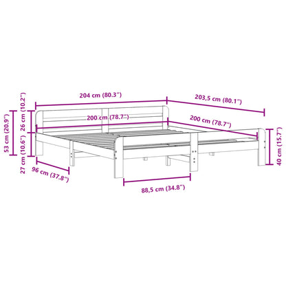 Bed Frame without Mattress White 200x200 cm Solid Wood Pine