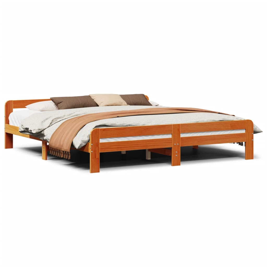 Bed Frame without Mattress Wax Brown 200x200 cm Solid Wood Pine